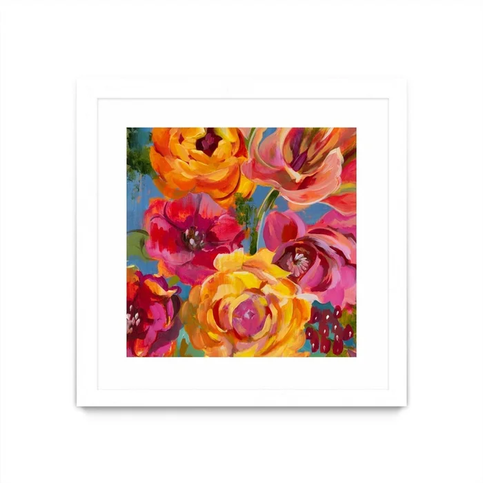 Spring Bouquet V32 Matted and Framed White 30×30 Wall Art|uvre dart murale encadre blanche et mate Spring Bouquet V32 30×30