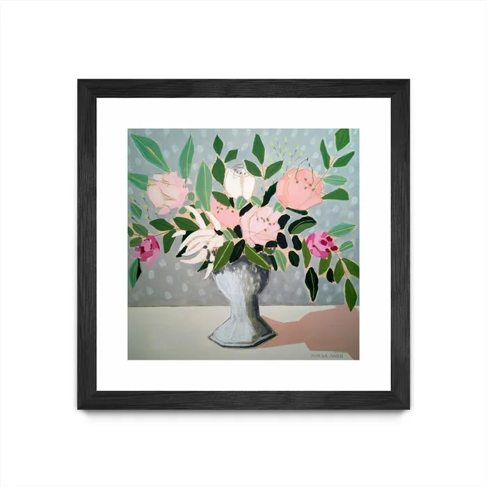 Spring Florals 1 Matted and Framed Black 30×30 Wall Art|uvre dart murale encadre noire et mate Spring Florals 1 30×30