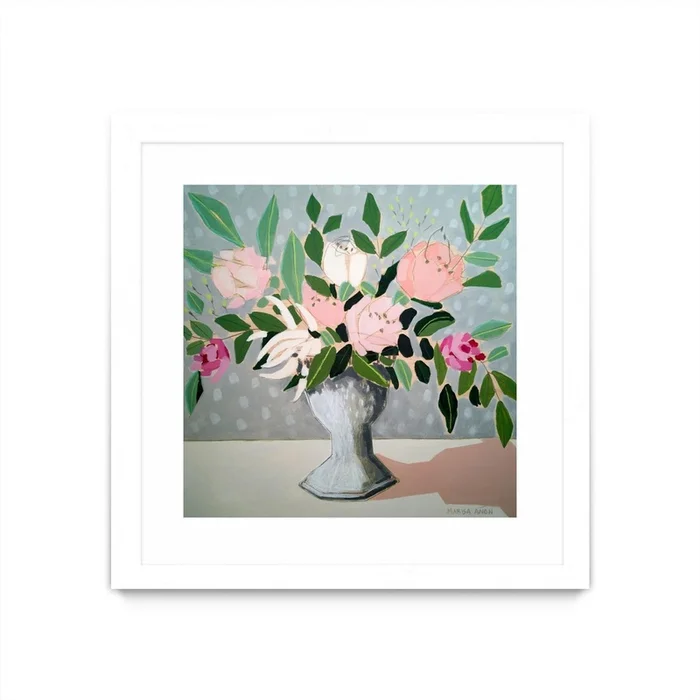 Spring Florals 1 Matted and Framed White 36×36 Wall Art|uvre dart murale encadre blanche et mate Spring Florals 1 36×36