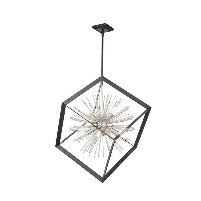 Sunburst 8-Light Matte Black and Chrome Chandelier | Lustre Sunburst noir mat et chrom 8ampoules | D06HTY8G
