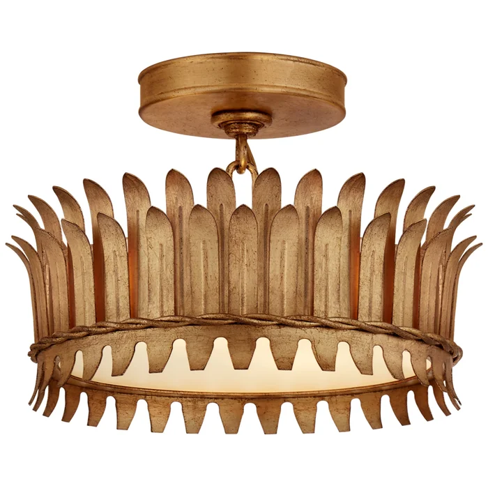 Suzanne Kasler Leslie 12″ Semi-Flush in Gilded Iron with Frosted Glass Ceiling Light W12″ x H8.25″