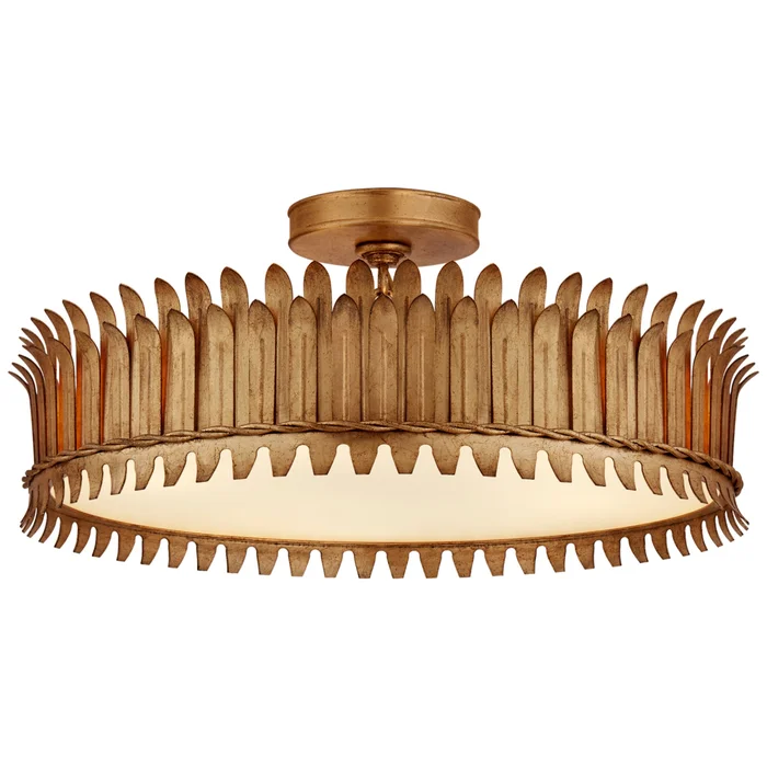 Suzanne Kasler Leslie 21″ Semi-Flush in Gilded Iron with Frosted Glass Ceiling Light W20.75″ x H8.75″