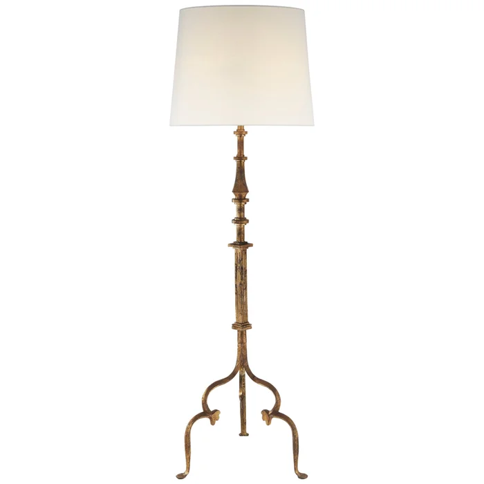 Suzanne Kasler Madeleine Floor Lamp in Gilded Iron with Linen Shade W21″ x H66″