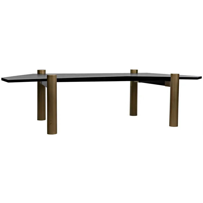 tabu coffee table, brass finished legs with ebony walnut top