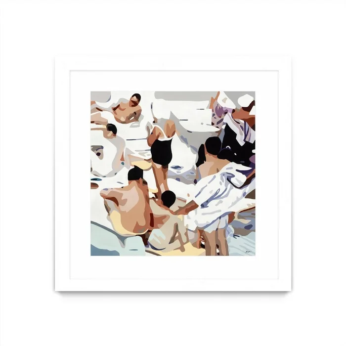 Tammy & Greg’s Pool Party Matted and Framed White 30×30 Wall Art|uvre dart murale encadre blanche et mate Tammy & Greg’s Pool Party 30×30