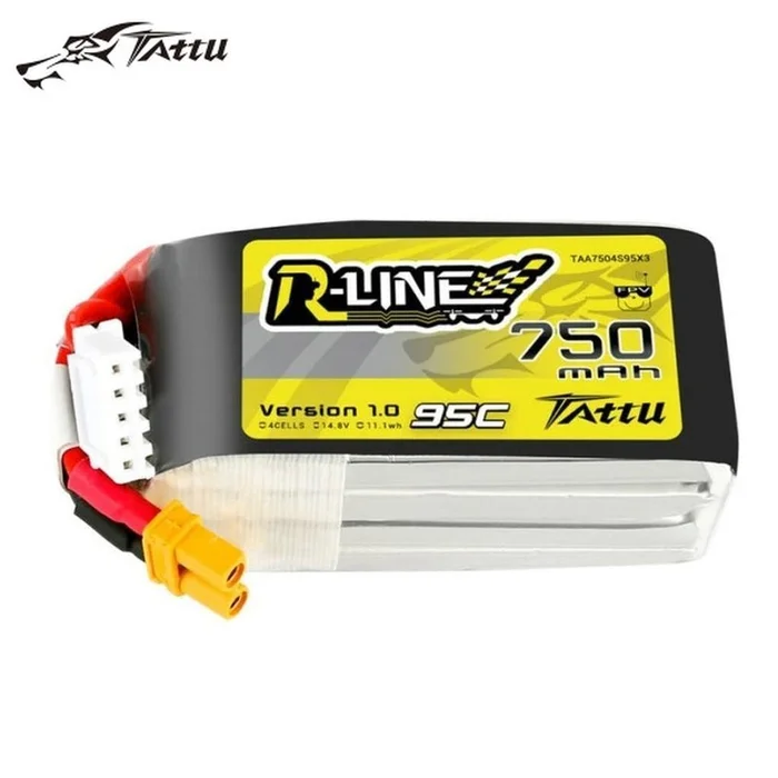 Tattu R-Line 750mAh 14.8V 95C 4S1P Lipo Battery Pack With XT30 Plug