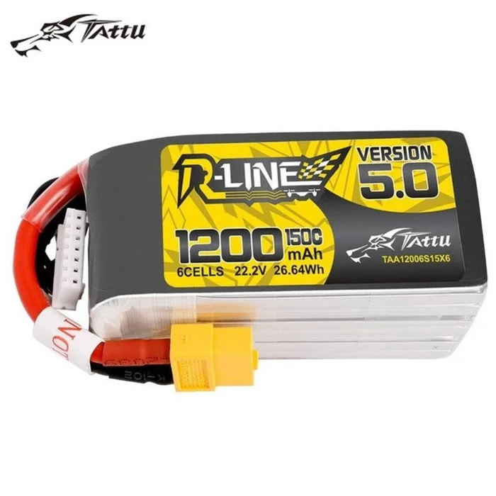 Tattu R-Line Version 5.0 1200mAh 22.2V 150C 6S1P Lipo Battery Pack With XT60 Plug