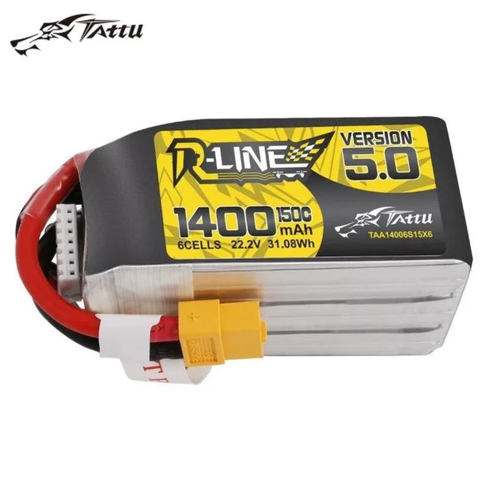 Tattu R-Line Version 5.0 1400mAh 22.2V 150C 6S1P Lipo Battery Pack With XT60 Plug