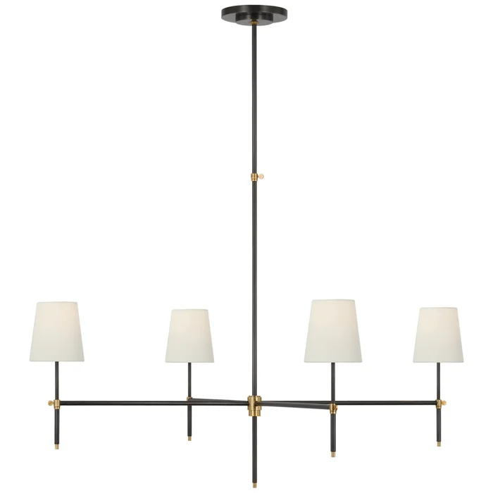 Thomas O’Brien Bryant Extra Large Chandelier in Bronze and Hand-Rubbed Antique Brass with Linen Shades Ceiling Light W48″