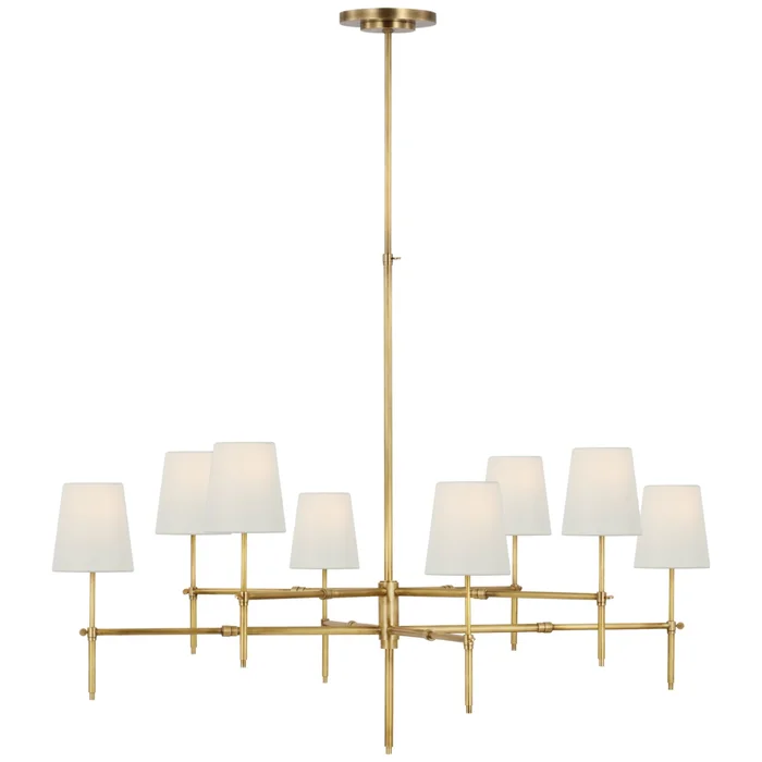 Thomas O’Brien Bryant Extra Large Two Tier Chandelier in Hand-Rubbed Antique Brass with Linen Shades Ceiling Light W48″