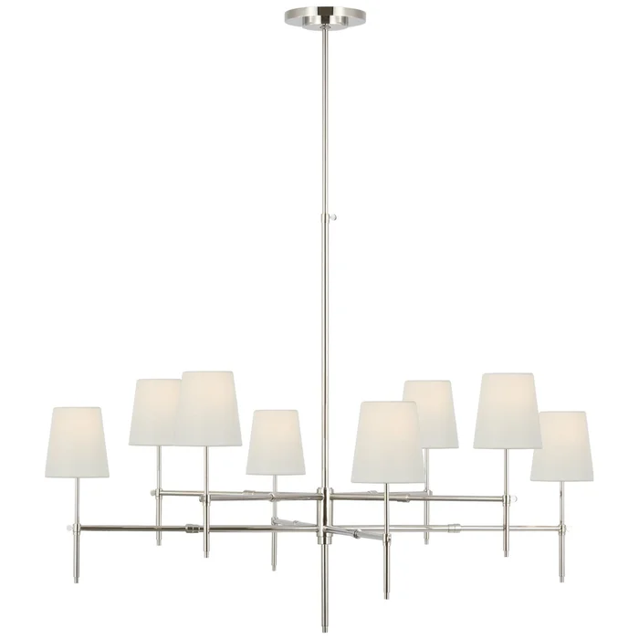 Thomas O’Brien Bryant Extra Large Two Tier Chandelier in Polished Nickel with Linen Shades Ceiling Light W48″