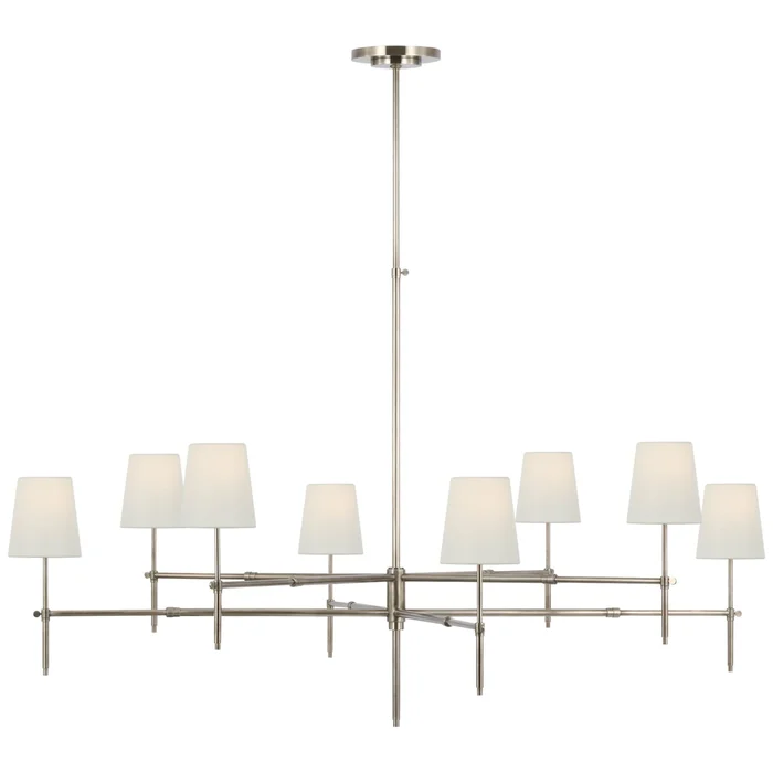 Thomas O’Brien Bryant Grande Two Tier Chandelier in Antique Nickel with Linen Shades Ceiling Light W60″