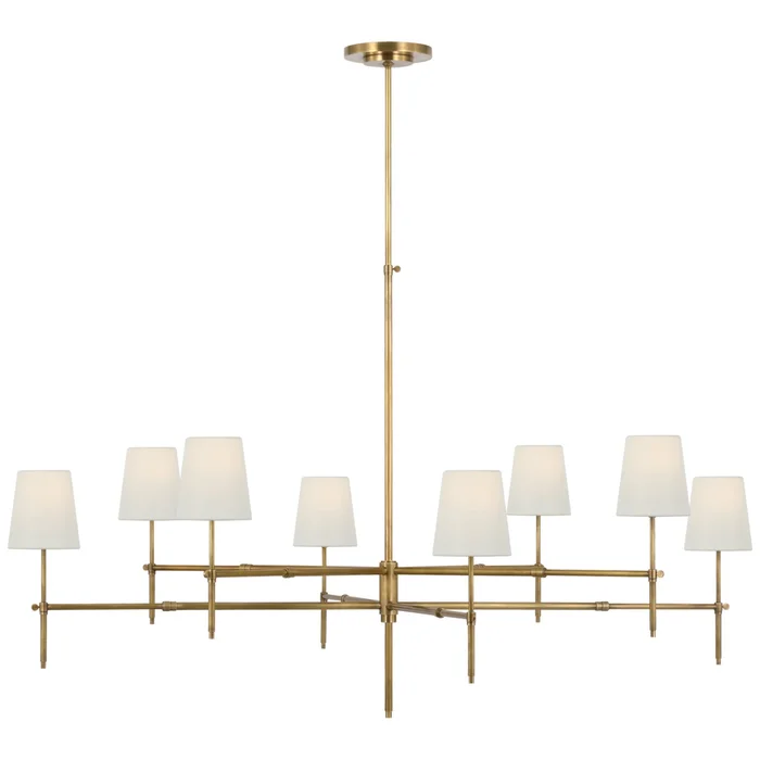 Thomas O’Brien Bryant Grande Two Tier Chandelier in Hand-Rubbed Antique Brass with Linen Shades Ceiling Light W60″