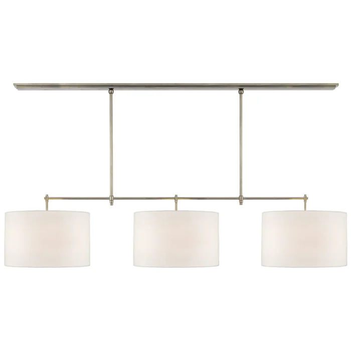 Thomas O’Brien Bryant Large Billiard in Antique Nickel with Linen Shades Ceiling Light W64.5″