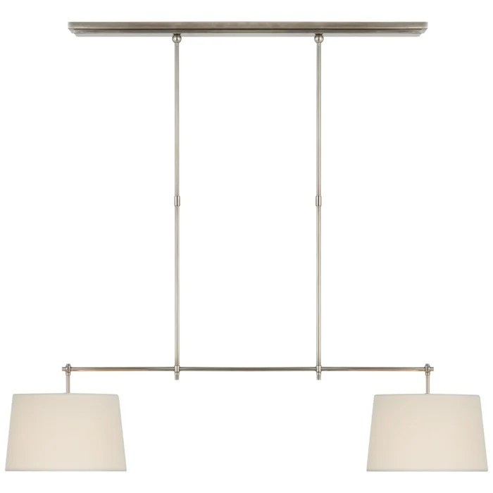 Thomas O’Brien Bryant Medium Billiard in Antique Nickel with Linen Shades Ceiling Light W12″ x 48″