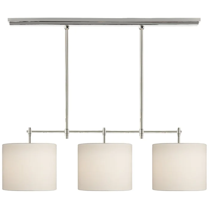 Thomas O’Brien Bryant Small Billiard in Polished Nickel with Linen Shades Ceiling Light W38″