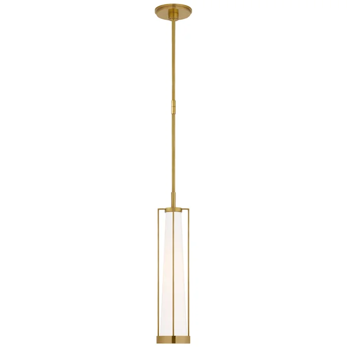 Thomas O’Brien Calix Tall Pendant in Hand-Rubbed Antique Brass with White Glass Ceiling Light W5″