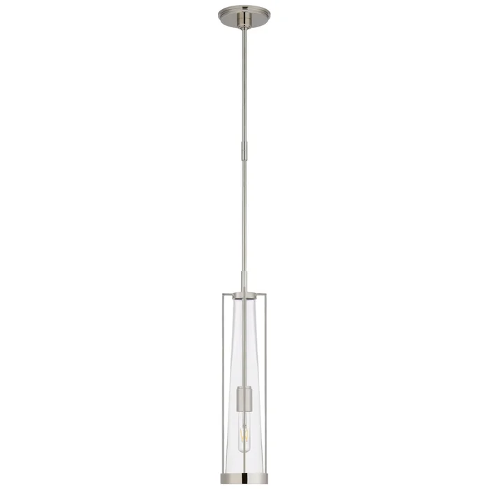 Thomas O’Brien Calix Tall Pendant in Polished Nickel with Clear Glass Ceiling Light W5″