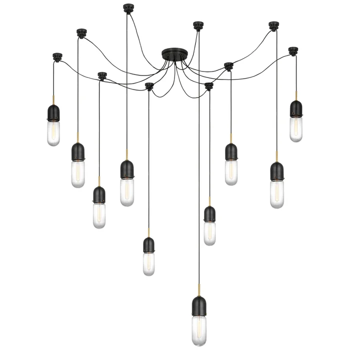 Thomas O’Brien Junio 10-Light Chandelier in Bronze and Brass with Clear Glass Ceiling Light W9.5″ (Configurable)