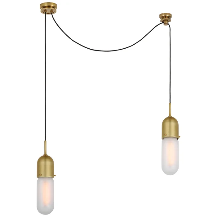 Thomas O’Brien Junio 2-Light Chandelier in Hand-Rubbed Antique Brass with Frosted Glass Ceiling Light W5.5″ (Configurable)