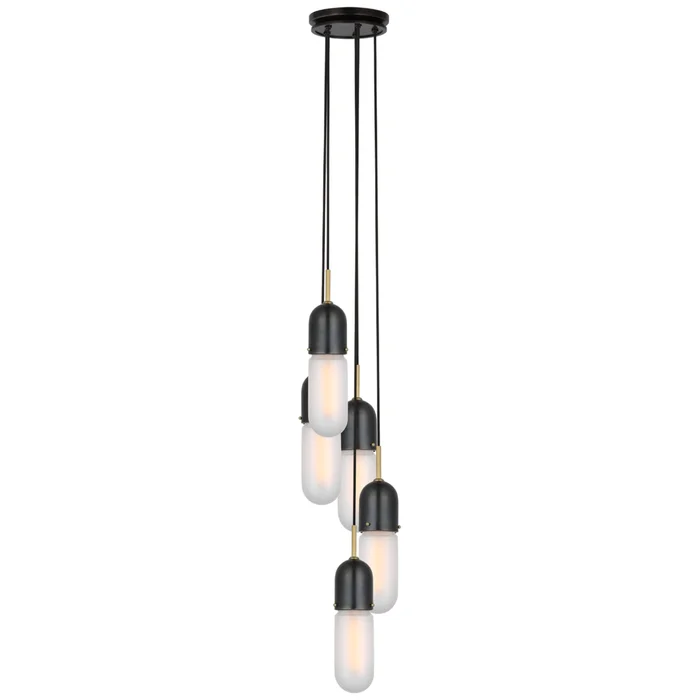 Thomas O’Brien Junio 5-Light Chandelier in Bronze and Brass with Frosted Glass Ceiling Light W9.25″ (Configurable)