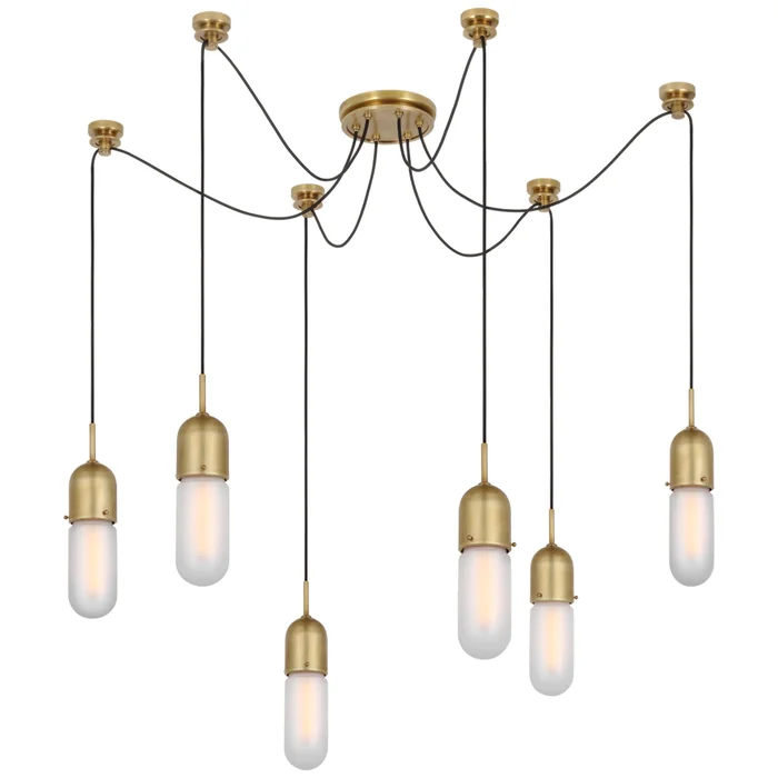 Thomas O’Brien Junio 6-Light Chandelier in Hand-Rubbed Antique Brass with Frosted Glass Ceiling Light W9.5″ (Configurable)