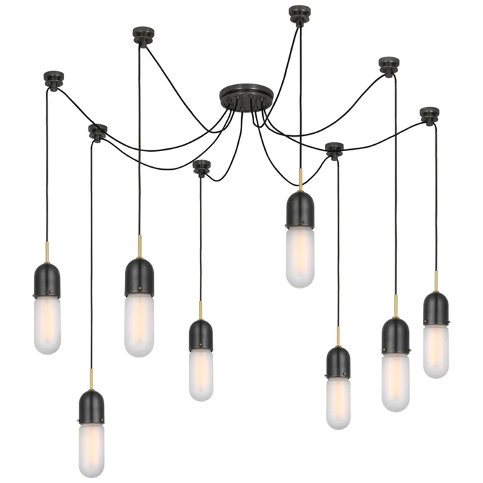 Thomas O’Brien Junio 8-Light Chandelier in Bronze and Brass with Frosted Glass Ceiling Light W9.5″ (Configurable)