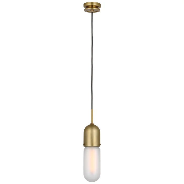 Thomas O’Brien Junio Single Light Pendant in Hand-Rubbed Antique Brass with Frosted Glass Ceiling Light W4″
