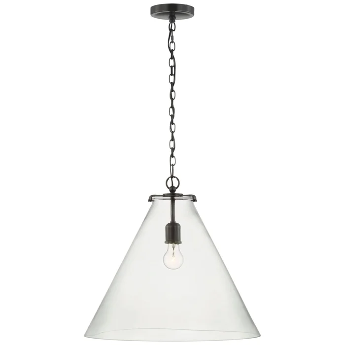 Thomas O’Brien Katie Large Conical Pendant in Bronze with Clear Glass Ceiling Light W20″ x H18.25″