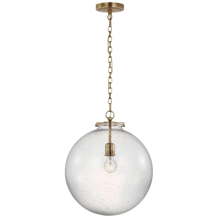 Thomas O’Brien Katie Large Globe Pendant in Hand-Rubbed Antique Brass with Seeded Glass Ceiling Light W16″ x H19.25″