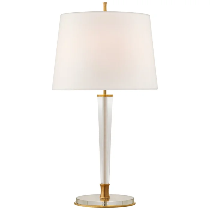 Thomas O’Brien Lyra Large Table Lamp in Hand-Rubbed Antique Brass and Crystal with Linen Shade W17″ x H31.5″