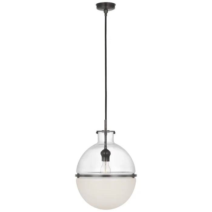 Thomas O’Brien Maxey 14″ Globe Pendant in Bronze with Clear Glass and White Glass Ceiling Light W13.5″