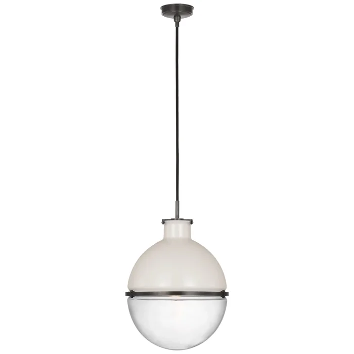 Thomas O’Brien Maxey 14″ Globe Pendant in Bronze with White Glass and Clear Glass Ceiling Light W13.5″