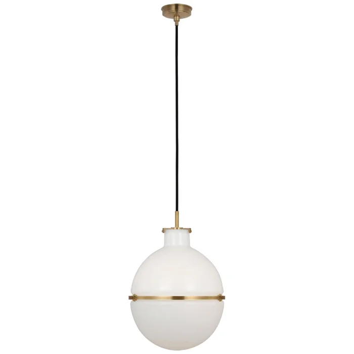 Thomas O’Brien Maxey 14″ Globe Pendant in Hand-Rubbed Antique Brass with White Glass Ceiling Light W13.5″