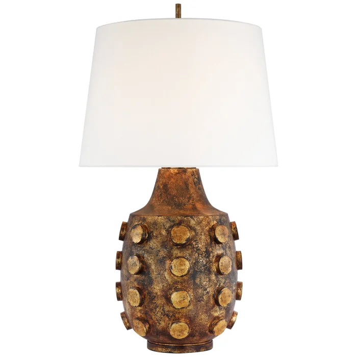 Thomas O’Brien Orly Large Table Lamp in Antique Gild with Linen Shade W18″ x H31.5″