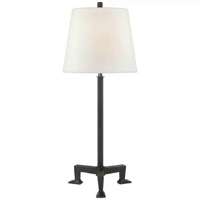 Thomas O’Brien Parish Buffet Lamp in Aged Iron with Linen Shade Table Lamp W11.5″ x H31.5″