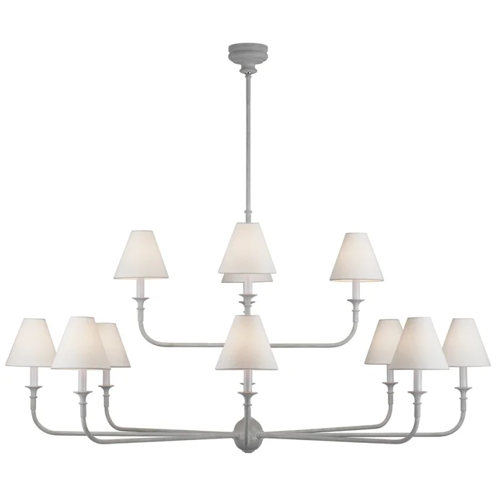 Thomas O’Brien Piaf Grande Two-Tier Chandelier in Swedish Gray with Linen Shades Ceiling Light W58″