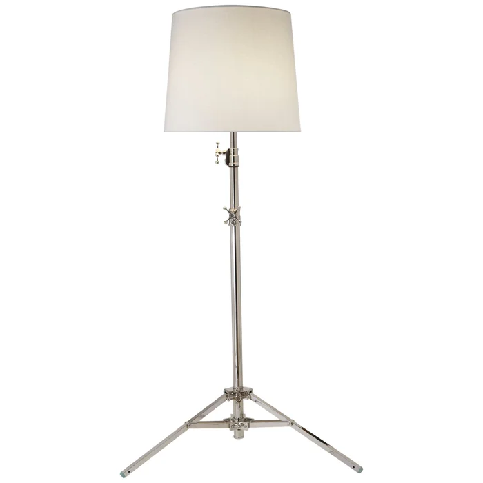 Thomas O’Brien Studio Floor Lamp in Polished Nickel with Linen Shade W28″ x H53.5″ – 83″