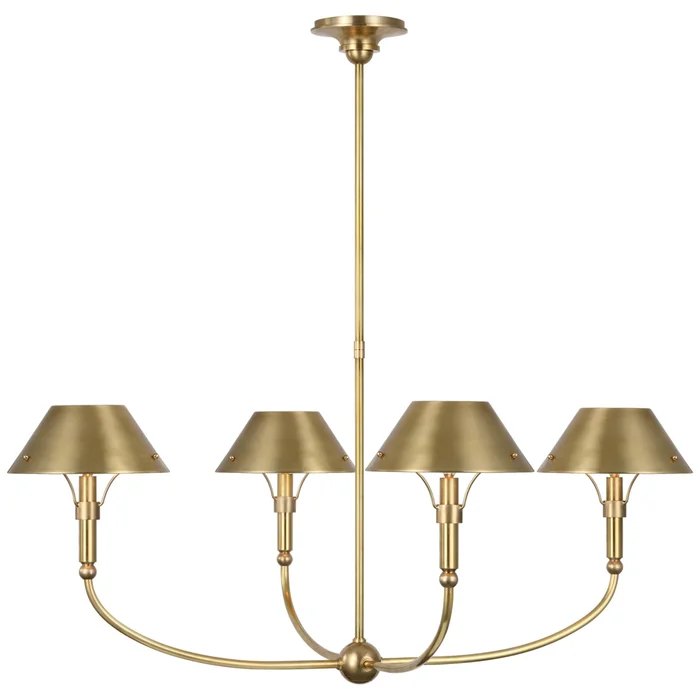 Thomas O’Brien Turlington Arched Chandelier in Hand-Rubbed Antique Brass with Hand-Rubbed Antique Brass Shade Ceiling Light W40″
