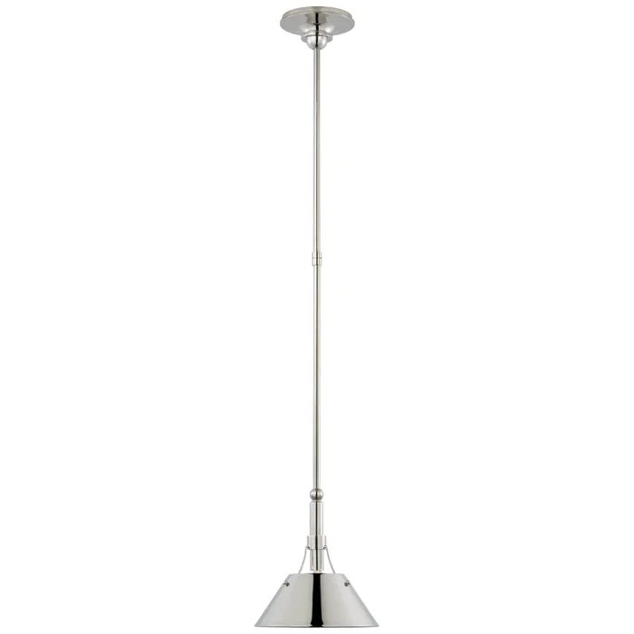 Thomas O’Brien Turlington Small Pendant in Polished Nickel with Polished Nickel Shade Ceiling Light W8.75″