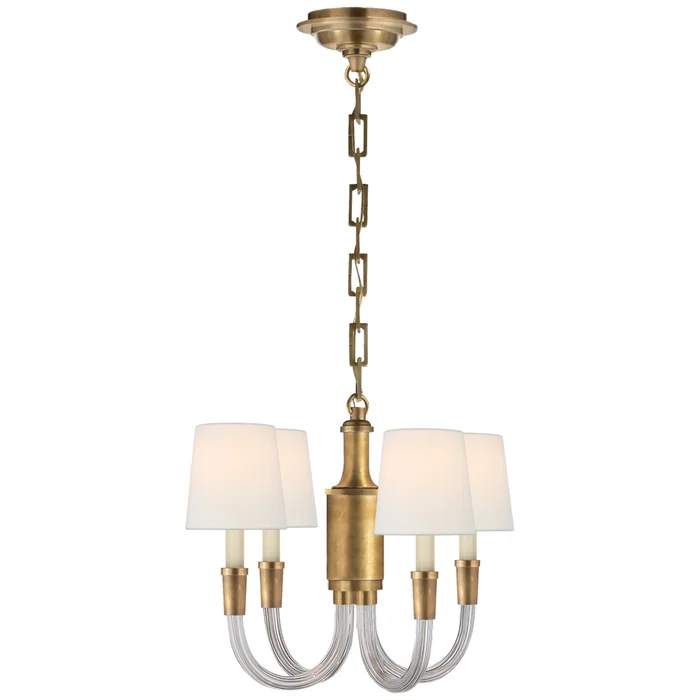 Thomas O’Brien Vivian Mini Chandelier in Hand-Rubbed Antique Brass with Linen Shades Ceiling Light W18.5″ x H14″