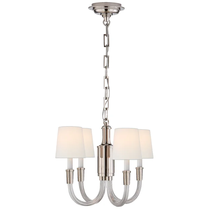 Thomas O’Brien Vivian Mini Chandelier in Polished Nickel with Linen Shades Ceiling Light W18.5″ x H14″
