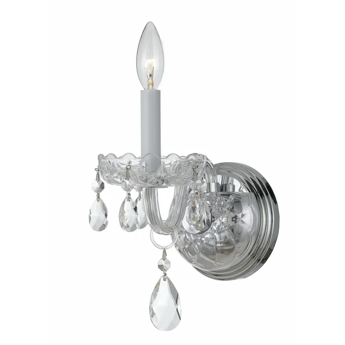 Traditional Crystal 1 Light Hand Cut Crystal Polished Chrome Sconce Hand Cut Crystal 5″W x 9″H x 8″D
