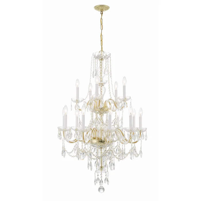 Traditional Crystal 15 Light Hand Cut Crystal Polished Brass Chandelier Hand Cut Crystal 32″W x 43.75″H x 32″D
