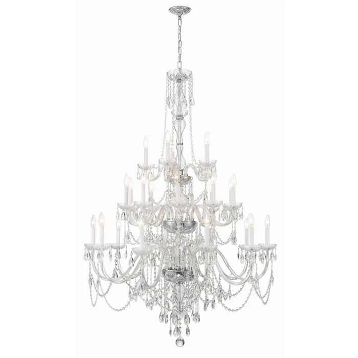 Traditional Crystal 25 Light Hand Cut Crystal Polished Chrome Chandelier Hand Cut Crystal 45″W x 61″H x 45″D
