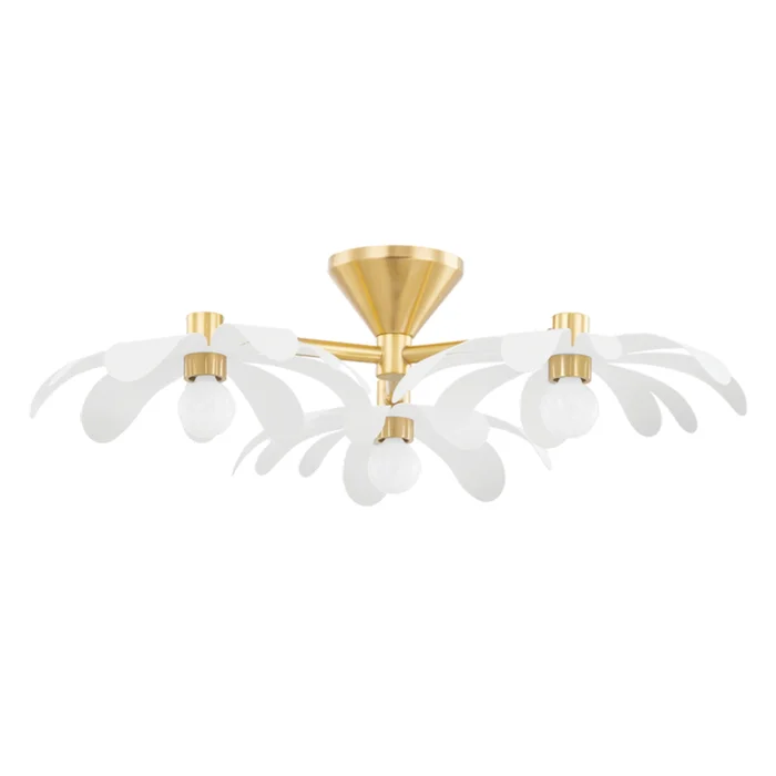 Twiggy 3-Light Semi Flush in Aged Brass/Textured White by TALI ROTH 39.5L x 25W x 7H