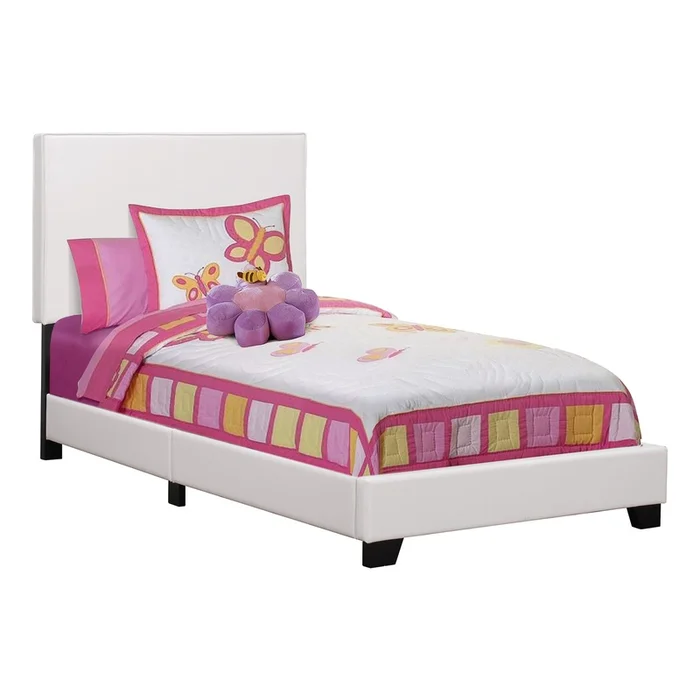 Twin Size White Leather-look Bed|Lit simple d’apparence cuir blanc|D90FALI3
