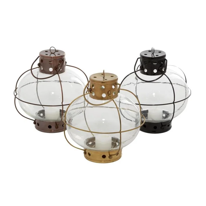 UMA Assortment of 3 Multi Colored Metal Rustic Lantern, 7″ x 8″ | 28581 CLOSEOUT