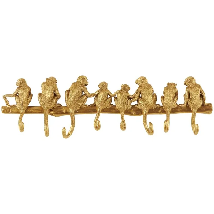 UMA Gold Polystone Monkey Textured 8 Hanger Home Wall Hook, 27″ x 2″ x 8″ | 10759