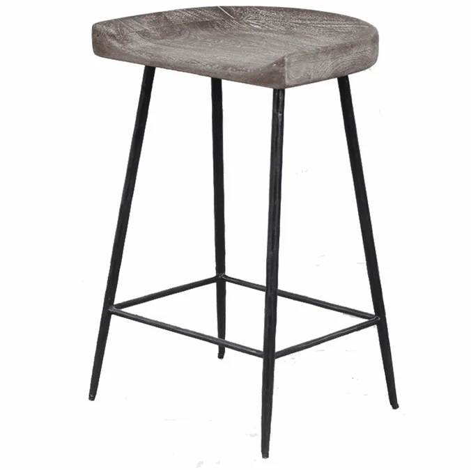 Uttermost 22885 Cordova Contemporary Satin Black Carved Wood Counter Stool